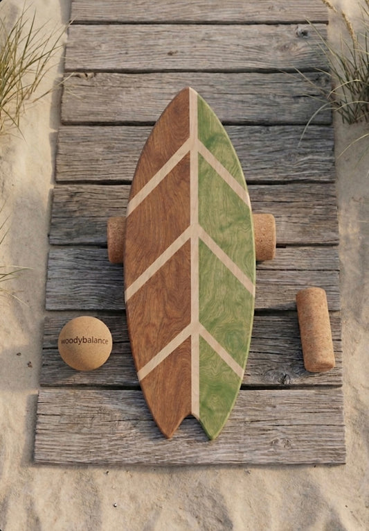 woodybalance Board LEAF grün inkl. Ständer | Surf Form