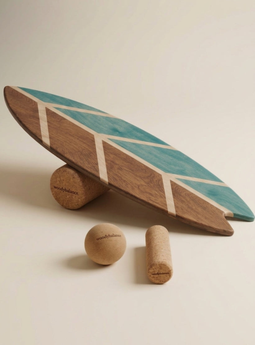 woodybalance Board LEAF blau inkl. Ständer | Surf Form