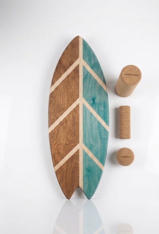 woodybalance Board LEAF blau inkl. Ständer | Surf Form