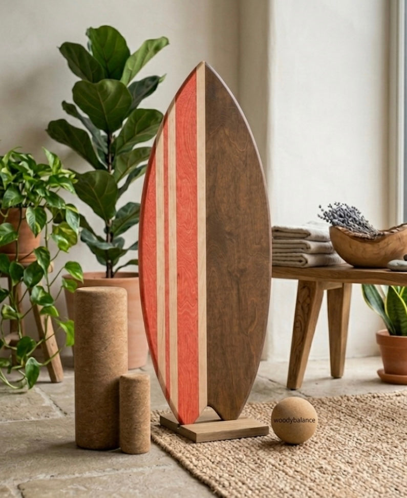 woodybalance Board Oceanside Red inkl. Ständer | Surf Form