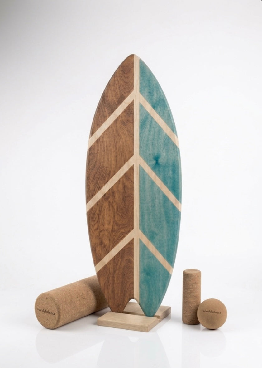woodybalance Board LEAF blau inkl. Ständer | Surf Form