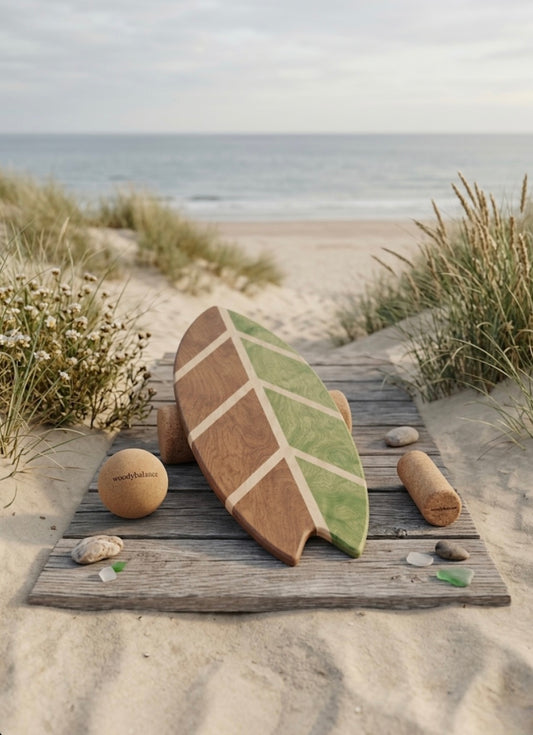 woodybalance Board LEAF grün inkl. Ständer | Surf Form